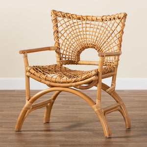 Baxton Studio bali Mamba Bohemian Natural Rattan Arm Chair - Handcrafted Comfort for Stylish Living Spaces & Patios MAMBA-Rattan-CC
