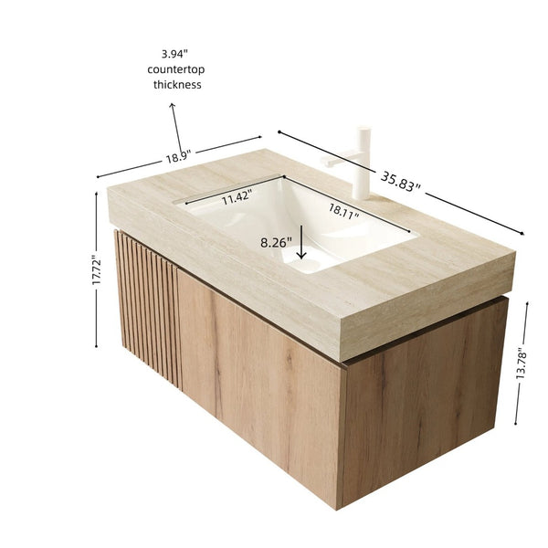 English Elm 36" Muri White Oak Plywood Bathroom Cabinet with Soft Close Doors and Drawer W2615P357190