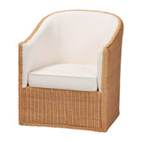 bali Tessa Bohemian Light Honey Rattan Arm Chair - Handcrafted Comfort with Plush Cushion & Style!