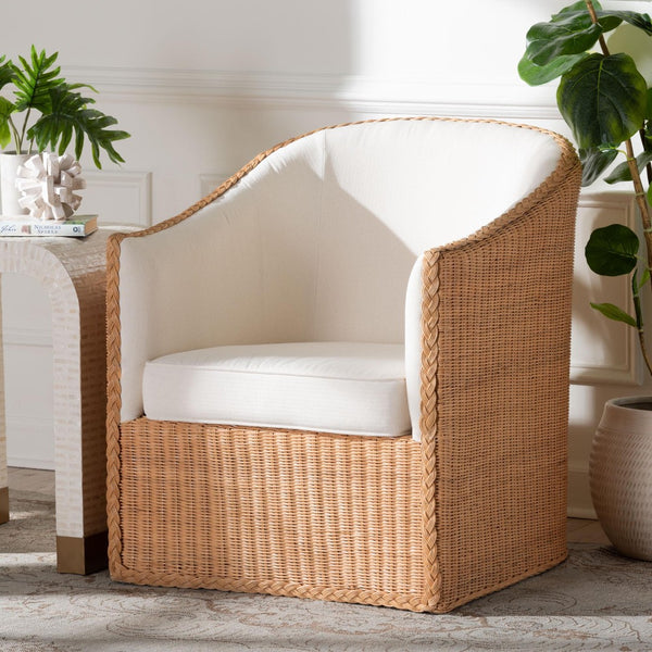 Baxton Studio bali Tessa Bohemian Rattan Arm Chair - Handcrafted Comfort with Stylish Curves for Your Home Decor TESSA-Wooden/Sun Bleached Rattan-CC