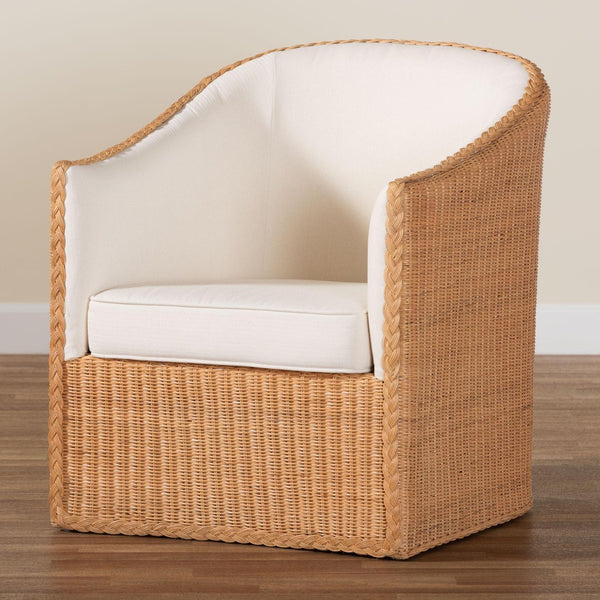 Baxton Studio bali Tessa Bohemian Rattan Arm Chair - Handcrafted Comfort with Stylish Curves for Your Home Decor TESSA-Wooden/Sun Bleached Rattan-CC