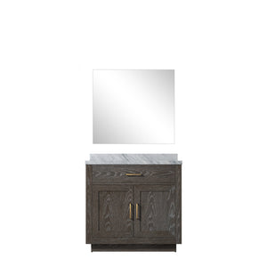 English Elm Brown Oak Single Bath Vanity With Carrara Marble Top & Frameless Mirror – Stylish & Functional Design B2731S01395