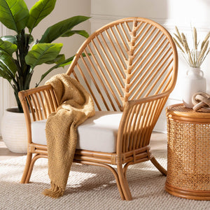 Baxton Studio bali Bali Lisabon Bohemian Rattan Arm Chair – Handcrafted Comfort, Airy Chevron Design, Perfect for Any Space LISABON-Light Honey Rattan-CC
