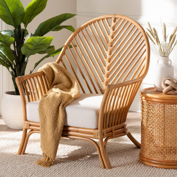 Baxton Studio bali Bali Lisabon Bohemian Rattan Arm Chair – Handcrafted Comfort, Airy Chevron Design, Perfect for Any Space LISABON-Light Honey Rattan-CC