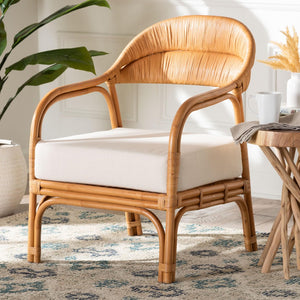 Baxton Studio bali Marisa Bohemian Light Honey Rattan Arm Chair - Handcrafted Comfort for Stylish Living Spaces MARISA-Light Honey Rattan-CC