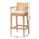 bali & pari Storsel Bohemian Natural Rattan and Teak Wood Bar Stool