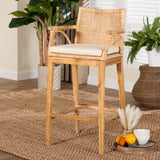 bali & pari Storsel Bohemian Natural Rattan and Teak Wood Bar Stool