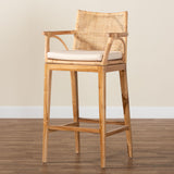 bali & pari Storsel Bohemian Natural Rattan and Teak Wood Bar Stool