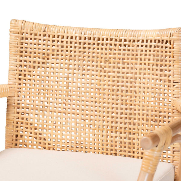 Baxton Studio bali Bohemian 2-Piece Bar Stool Set - Natural Rattan & Teak Wood with Cushions for Kitchen Comfort STORSEL-Natural Rattan/Teak Wood-BS