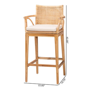 Baxton Studio bali Bohemian 2-Piece Bar Stool Set - Natural Rattan & Teak Wood with Cushions for Kitchen Comfort STORSEL-Natural Rattan/Teak Wood-BS