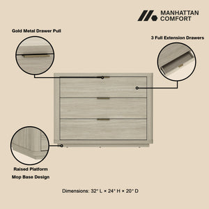 English Elm Evelyn 32" Nightstand In Natural Finish - Modern 3-Drawer Bedside Storage Solution For Any Room B365P398535