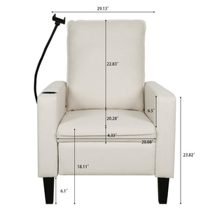 English Elm Recliner Chair with Phone Holder Cup Storage Push Back Fabric Seat for Living Room Beige W680131613