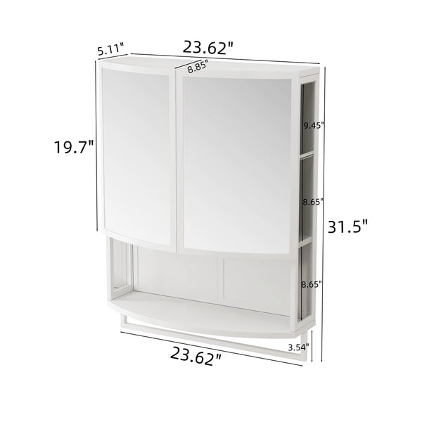 English Elm 23.62" Iron Arched Glass Wardrobe with Shatterproof Mirror, Double-Layer Storage & Towel Rack W757P314595