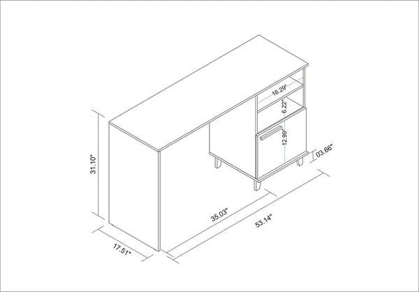 Manhattan Comfort Minetta Mid-Century Modern Office Desk White 136AMC160