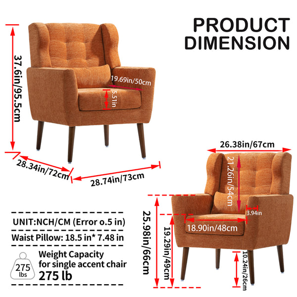 English Elm Modern Accent Chair with Chenille Upholstery, Ergonomic Padded Seat & Solid Wood Legs for Living Rooms Orange W1028102392