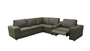 English Elm Premium Leather Match Sectional with Dual Recliners Cup Holders and Storage Console Olive Green B2748S00157