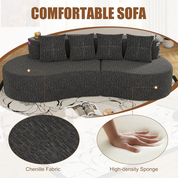 English Elm Modern Half Moon Chenille Sectional Three Seat Curved Sofa for Living Room or Apartment Dark Gray W395P435346