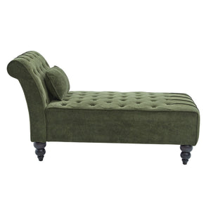 English Elm Chaise Lounge Velvet Upholstered Accent Chair with Birch Legs for Living Room Decor Forest Green N776P412298G