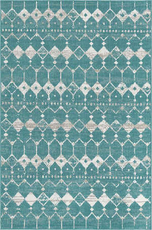Unique Loom Outdoor Trellis Cardak Machine Made Geometric Rug Teal, Ivory/Gray 6' 1" x 9' 0"