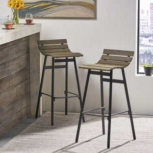English Elm Christopher Knight Home® - NORDIC Camron 35" Wooden Barstool Set of 2 – Gray Acacia Seat with Black Iron Legs, Industrial Elegance 65564.00GRY