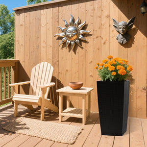 English Elm 30 Inch Tall Faux Rattan Planter Self Watering Outdoor Indoor Patio Garden Pot Black W3213P325511