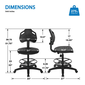 OSP Home Furnishings Drafting Chair with Urethane Seat Pneumatic Height Adjustment and Adjustable Footrest KH81310TX