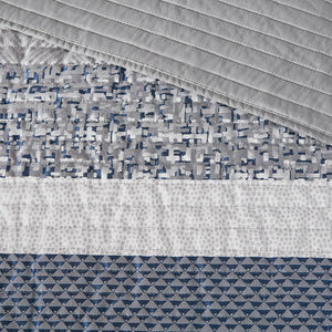JLA Home Madison Park - 6 Reversible Jacquard Quilt Set with Navy & Grey Motifs, 6-Piece Bedding with Decorative Pillows 94 L x 104 W x 0.25H MP13-7424