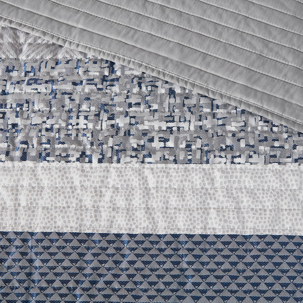 JLA Home Madison Park - 6 Reversible Jacquard Quilt Set with Navy & Grey Motifs, 6-Piece Bedding with Decorative Pillows 94 L x 104 W x 0.25H MP13-7424