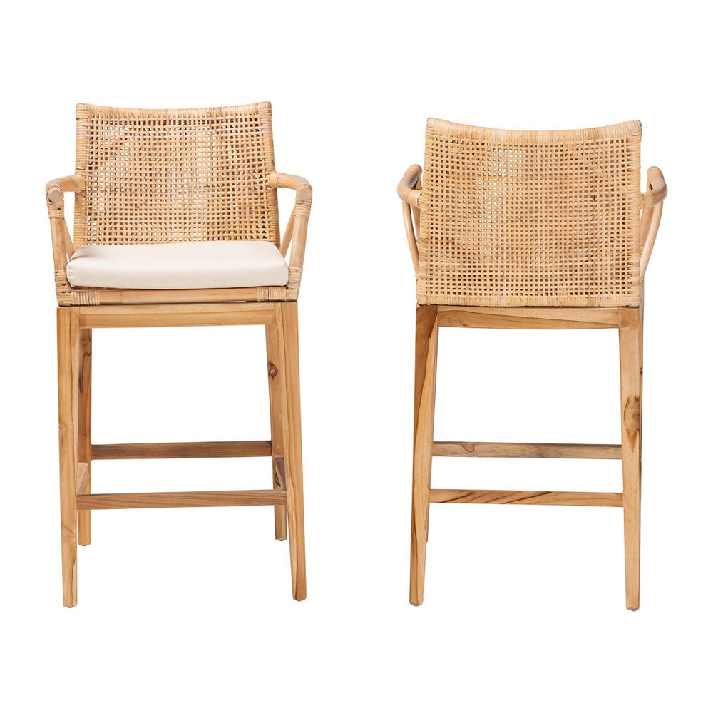 Baxton Studio bali Bohemian Rattan & Teak Wood Counter Stool Set - 2-Piece, Tropical Comfort for Your Space! STORSEL-Natural Rattan/Teak Wood-CS
