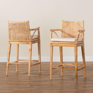 Baxton Studio bali Bohemian Rattan & Teak Wood Counter Stool Set - 2-Piece, Tropical Comfort for Your Space! STORSEL-Natural Rattan/Teak Wood-CS