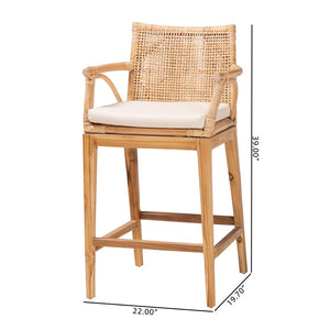 Baxton Studio bali Bohemian Rattan & Teak Wood Counter Stool Set - 2-Piece, Tropical Comfort for Your Space! STORSEL-Natural Rattan/Teak Wood-CS