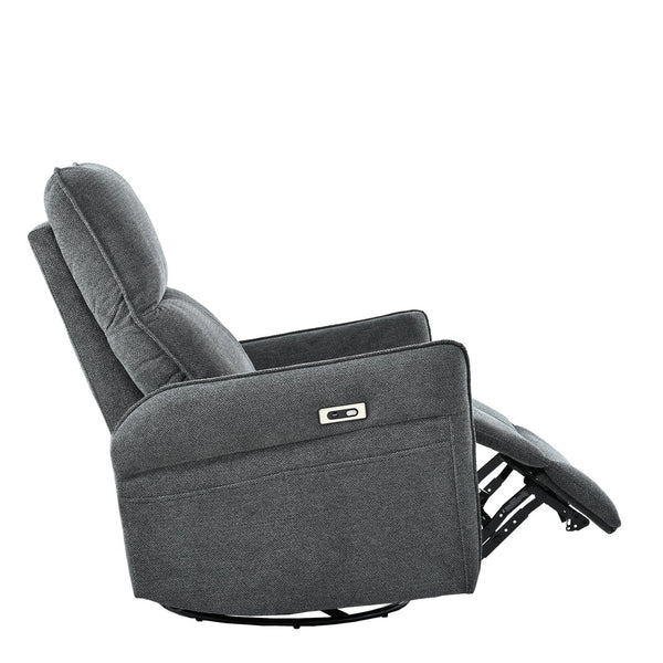 English Elm 270° 270° Power Swivel Recliner Chair with USB Ports, 30° Rocking, 95–150° Recline for Small Spaces Dark Gray W1028S00050