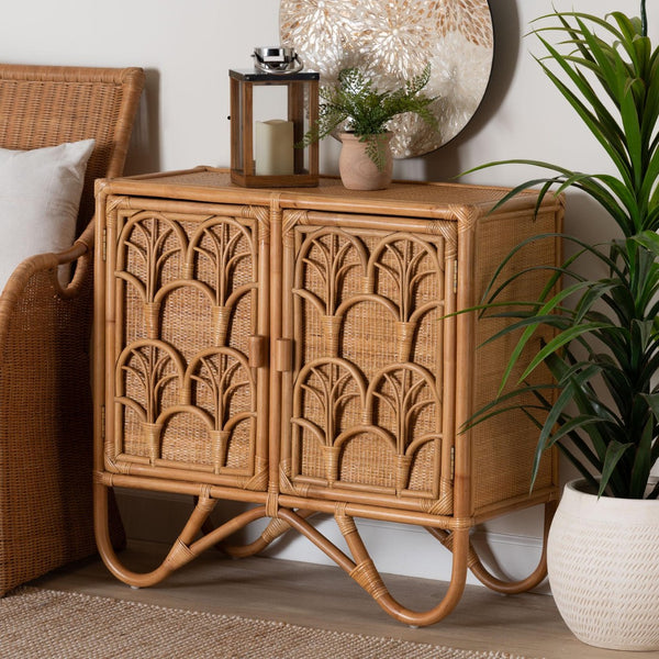 Baxton Studio bali Baylor Bohemian Light Honey Rattan Storage Cabinet - Handcrafted, Eco-Friendly & Stylish Storage Solution TORAJA-Light Honey Rattan-Cabinet