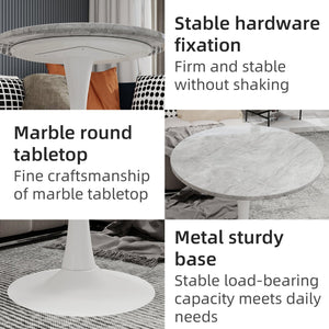 English Elm Marble-Top Round Side Table With Tapered Base - Modern Minimalist Design For Stylish Living Spaces W1935P353220