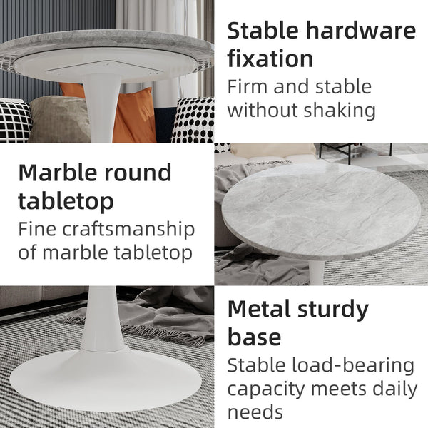 English Elm Marble-Top Round Side Table With Tapered Base - Modern Minimalist Design For Stylish Living Spaces W1935P353220