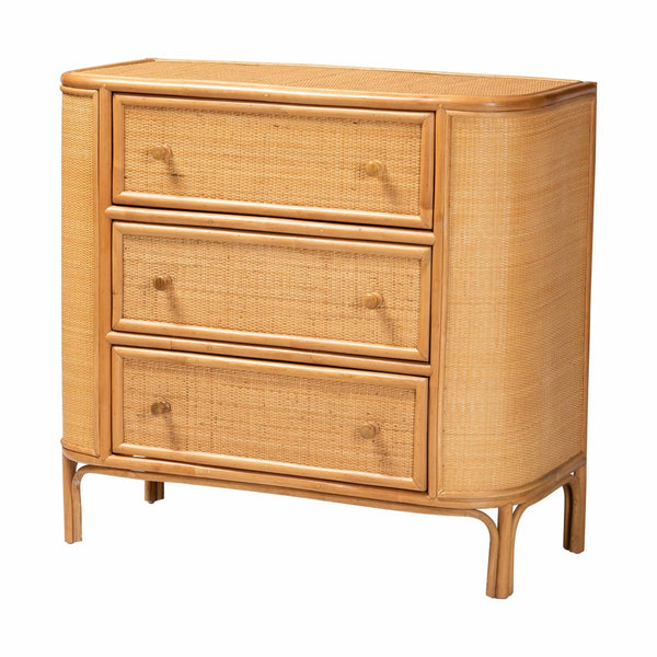 Baxton Studio bali Radenza Bohemian Light Honey Rattan 3-Drawer Storage Cabinet - Handcrafted Charm & Functionality RADENZA-Light Honey Rattan-Cabinet