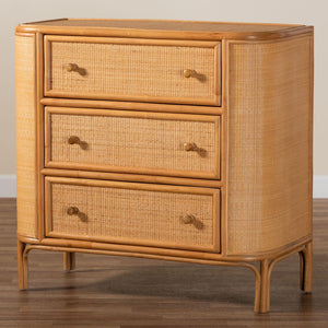 Baxton Studio bali Radenza Bohemian Light Honey Rattan 3-Drawer Storage Cabinet - Handcrafted Charm & Functionality RADENZA-Light Honey Rattan-Cabinet