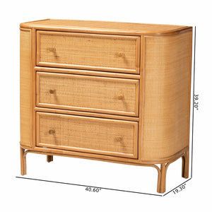 Baxton Studio bali Radenza Bohemian Light Honey Rattan 3-Drawer Storage Cabinet - Handcrafted Charm & Functionality RADENZA-Light Honey Rattan-Cabinet