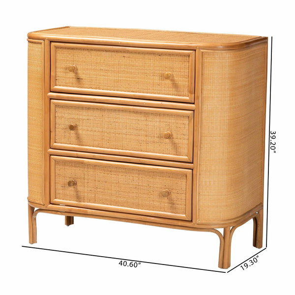 Baxton Studio bali Radenza Bohemian Light Honey Rattan 3-Drawer Storage Cabinet - Handcrafted Charm & Functionality RADENZA-Light Honey Rattan-Cabinet