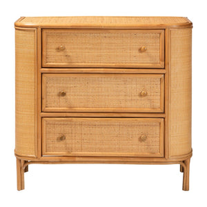 Baxton Studio bali Radenza Bohemian Light Honey Rattan 3-Drawer Storage Cabinet - Handcrafted Charm & Functionality RADENZA-Light Honey Rattan-Cabinet