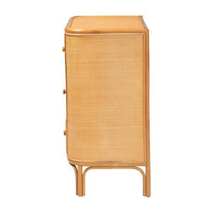 Baxton Studio bali Radenza Bohemian Light Honey Rattan 3-Drawer Storage Cabinet - Handcrafted Charm & Functionality RADENZA-Light Honey Rattan-Cabinet