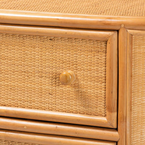 Baxton Studio bali Radenza Bohemian Light Honey Rattan 3-Drawer Storage Cabinet - Handcrafted Charm & Functionality RADENZA-Light Honey Rattan-Cabinet