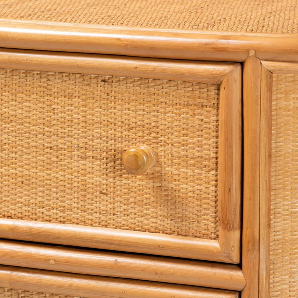 Baxton Studio bali Radenza Bohemian Light Honey Rattan 3-Drawer Storage Cabinet - Handcrafted Charm & Functionality RADENZA-Light Honey Rattan-Cabinet