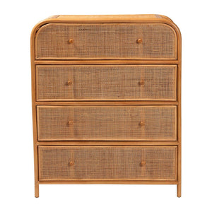 Baxton Studio bali Bali Sampit Natural Rattan 4-Drawer Storage Cabinet - Handcrafted Coastal Accent for Home Organization SAMPIT-Light Honey Rattan-Cabinet