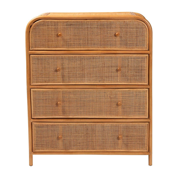 Baxton Studio bali Bali Sampit Natural Rattan 4-Drawer Storage Cabinet - Handcrafted Coastal Accent for Home Organization SAMPIT-Light Honey Rattan-Cabinet