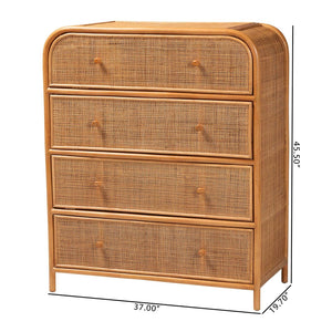 Baxton Studio bali Bali Sampit Natural Rattan 4-Drawer Storage Cabinet - Handcrafted Coastal Accent for Home Organization SAMPIT-Light Honey Rattan-Cabinet