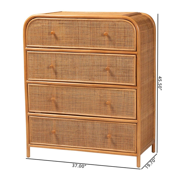 Baxton Studio bali Bali Sampit Natural Rattan 4-Drawer Storage Cabinet - Handcrafted Coastal Accent for Home Organization SAMPIT-Light Honey Rattan-Cabinet
