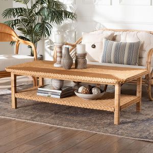 Baxton Studio bali Minahasa Bohemian Coffee Table - Handwoven Rattan & Mahogany, Rustic Charm for Your Home MINAHASA-Light Honey Rattan-Coffee Table
