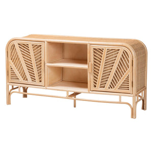Baxton Studio bali Carabella Bohemian Rattan Storage Cabinet - Handcrafted 2-Door Organizer with Open Shelves WS082-Natural Rattan-Cabinet