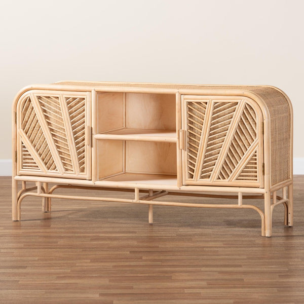 Baxton Studio bali Carabella Bohemian Rattan Storage Cabinet - Handcrafted 2-Door Organizer with Open Shelves WS082-Natural Rattan-Cabinet